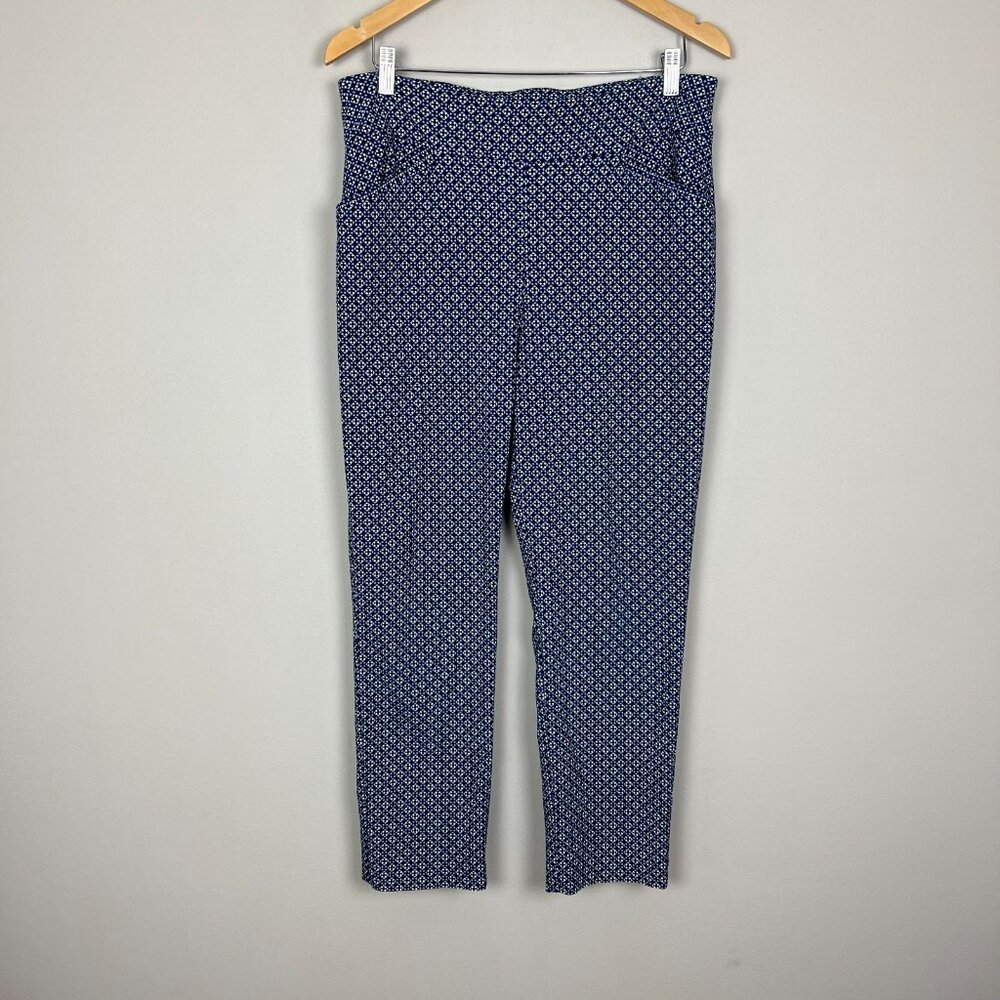 Chico's 2 Fabulously Slimming Pants Womens Large Blue Printed Pull On Stretch L